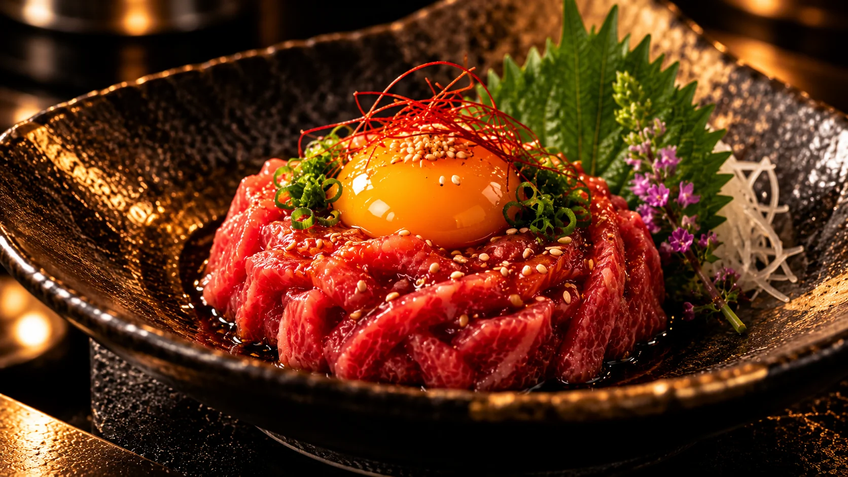 卵黄と薬味を添えたユッケのイメージ